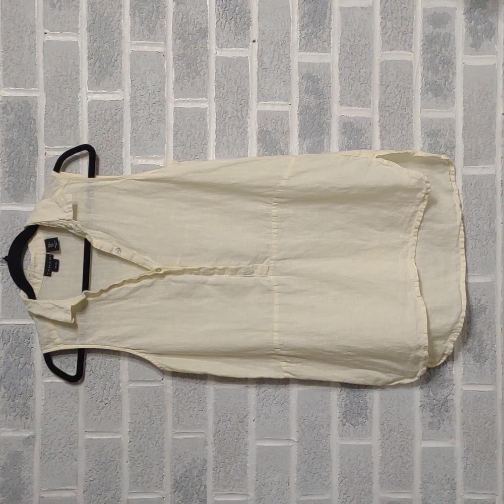 Tahari 100% Linen Creamy Buttery Yellow Women's Half Button Blouse Size Medium